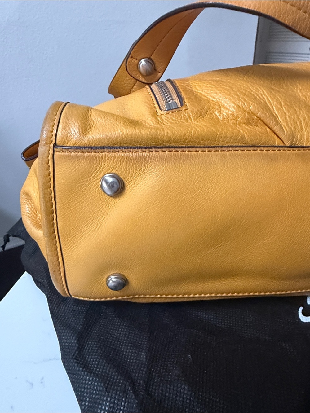 B. Makowsky Mustard Yellow Leather Satchel Shoulder Bag - Picture 8 of 12